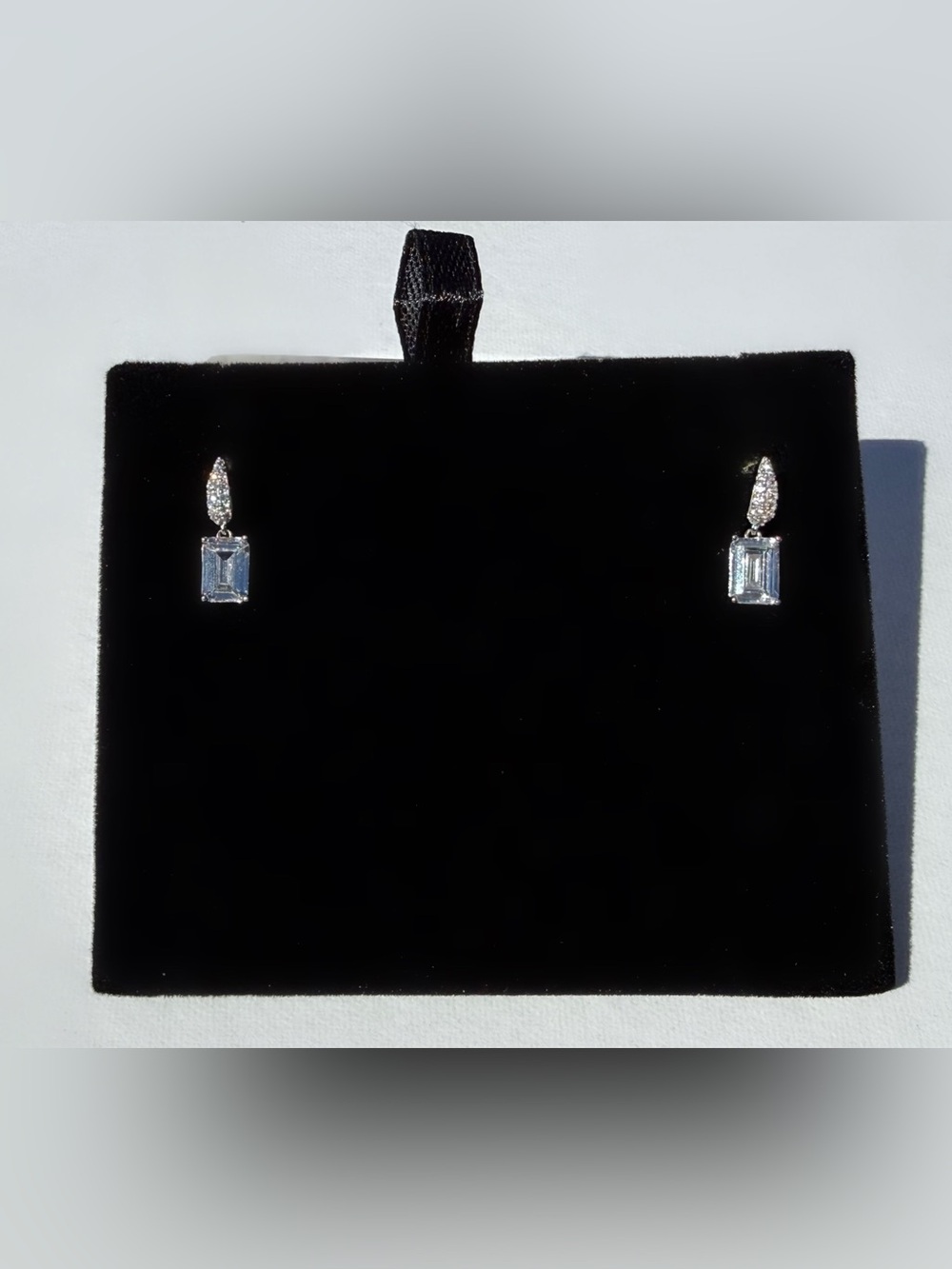 925 Sterling Silver CZ Baguette Stacked Drop Stud Earrings